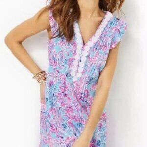 Lilly Pulitzer Joan Tunic Dress in Celestial Blue Seek and Sea EUC Size Large